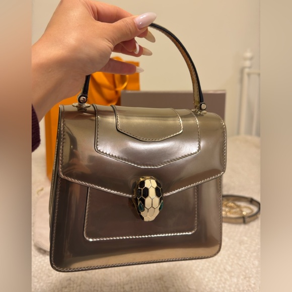 Bulgari Metallic Calfskin Serpenti Forever Top Handle Silver - Picture 6 of 10